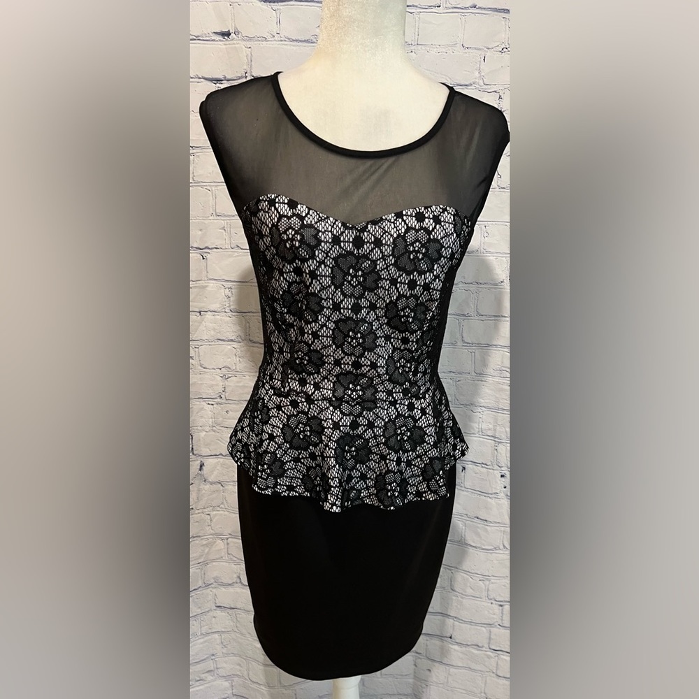 Enfocus Studio Womens Peplum Dress Size 8 Black Lace Sleeveless